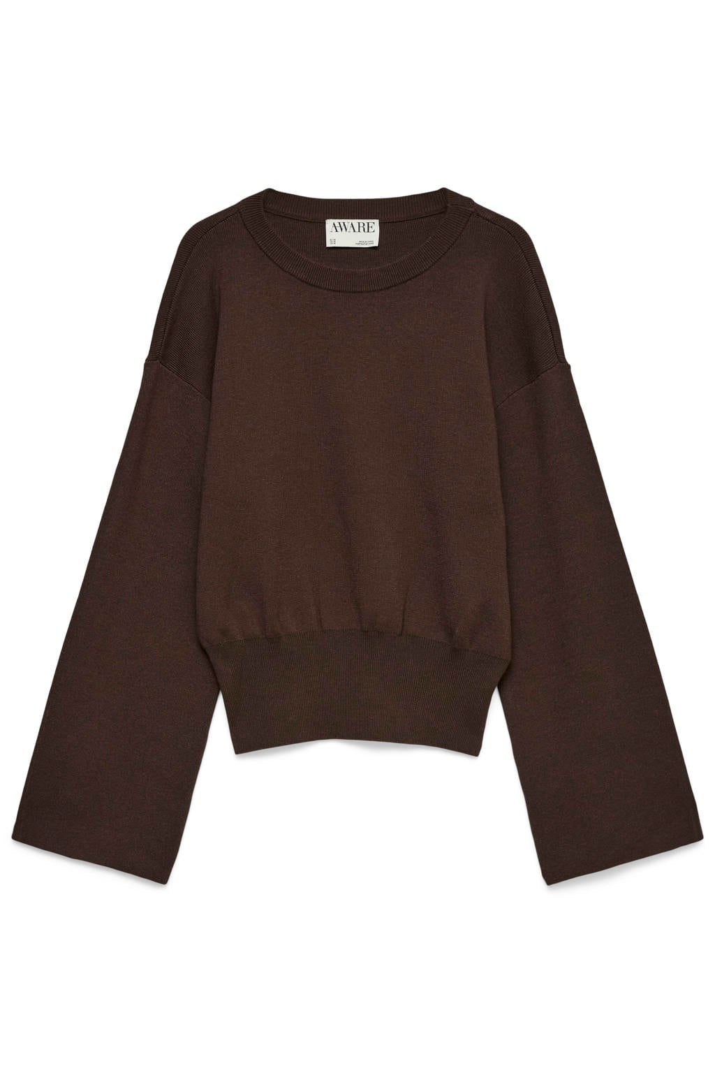 Donkerblauwe dames AWARE gebreide trui van viscose met effen, lange mouwen en ronde hals