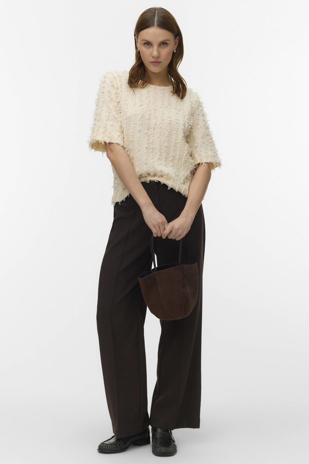 AWARE top met borduursels - ecru