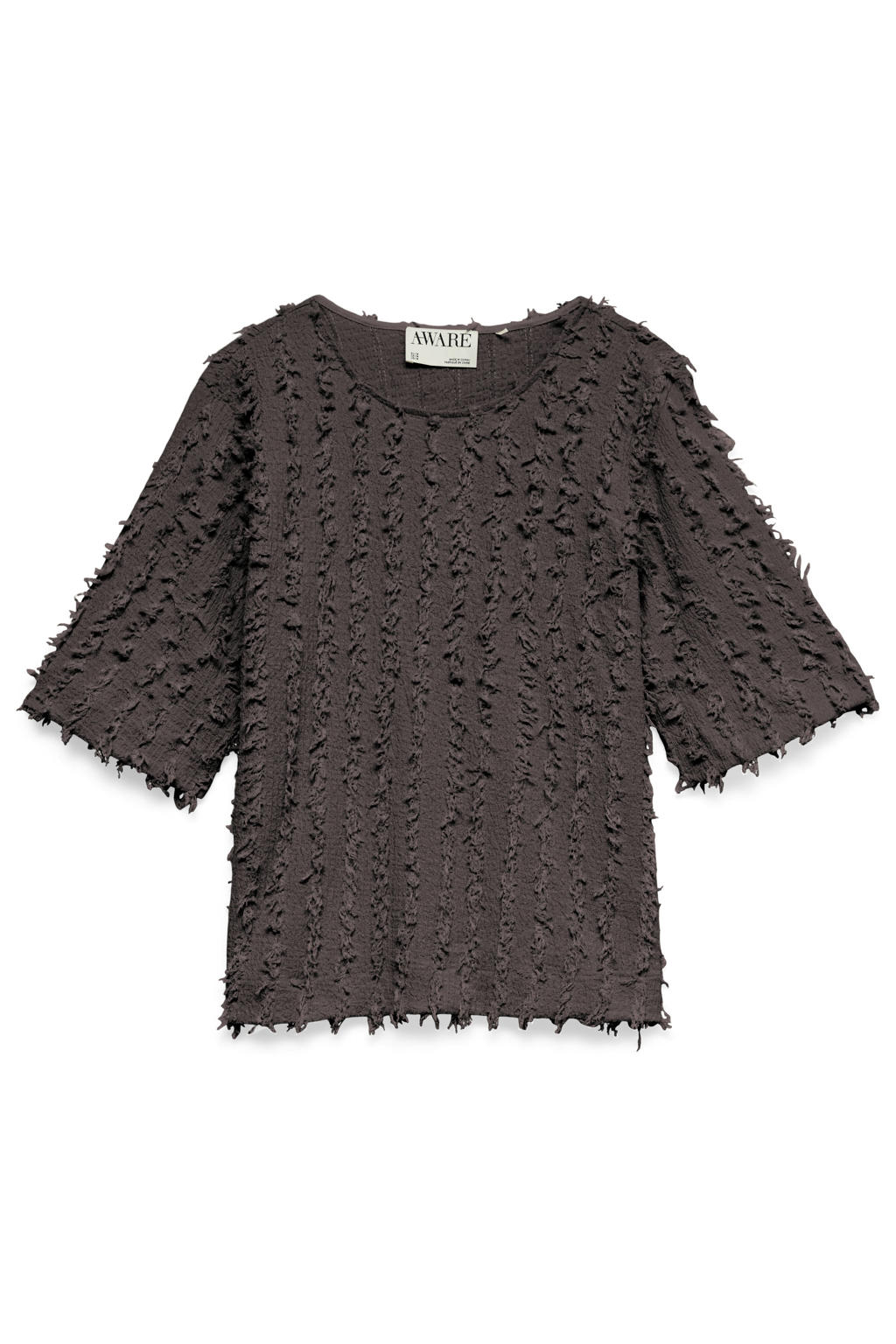 Bruine dames AWARE top van polyester met effen, korte mouwen, ronde hals en borduursels