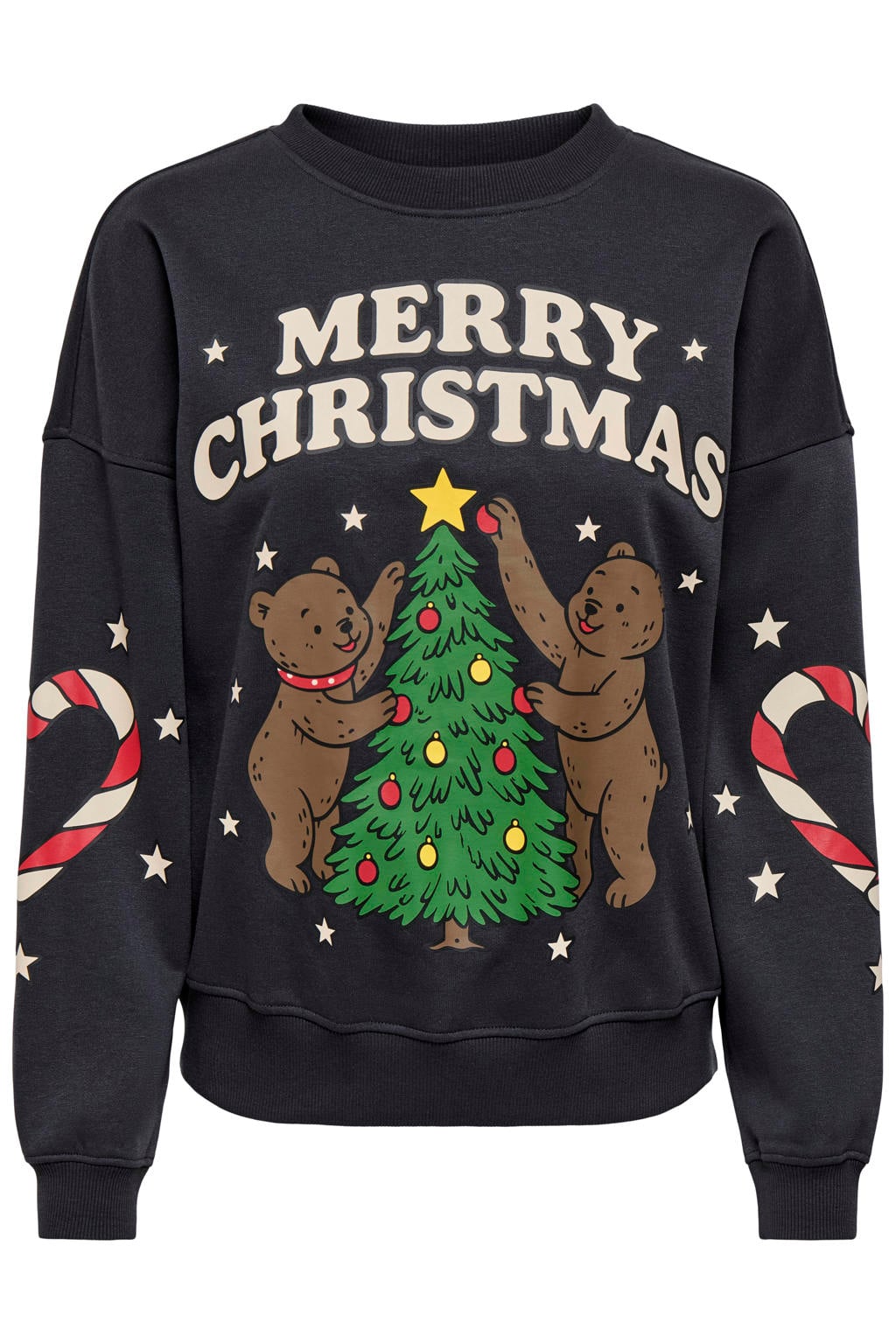JDY kersttrui met print - zwart/meerkleurig