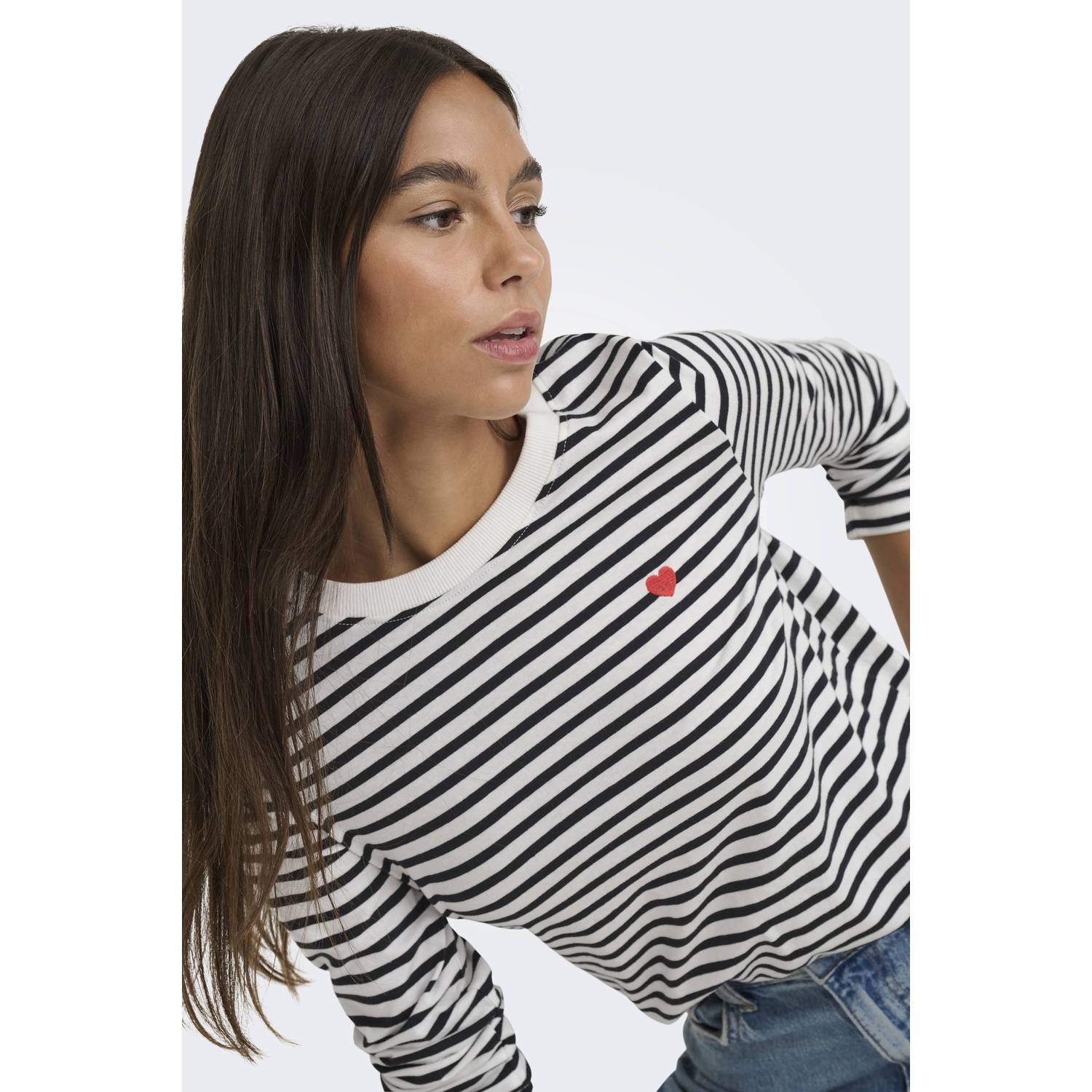 JDY gestreepte top met borduursels zwart wit