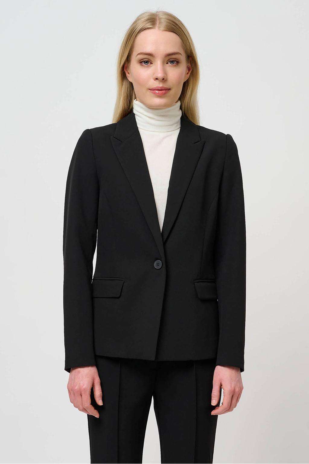 Zwarte dames Bruuns Bazaar getailleerde blazer van polyester met effen, lange mouwen, reverskraag en knoopsluiting