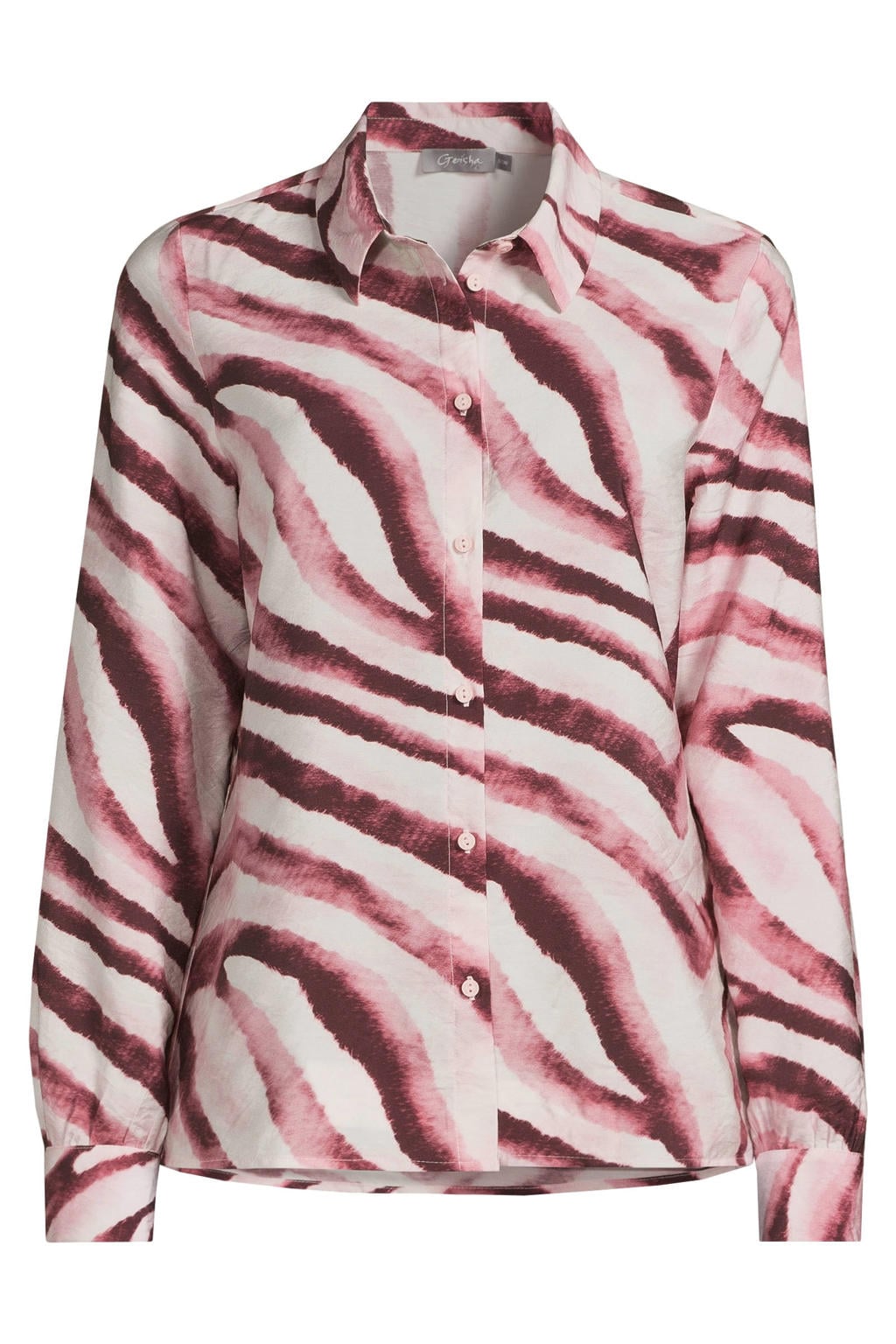 Ecru, donkerrood en roze dames Geisha blouse van viscose met lange mouwen, klassieke kraag en knoopsluiting