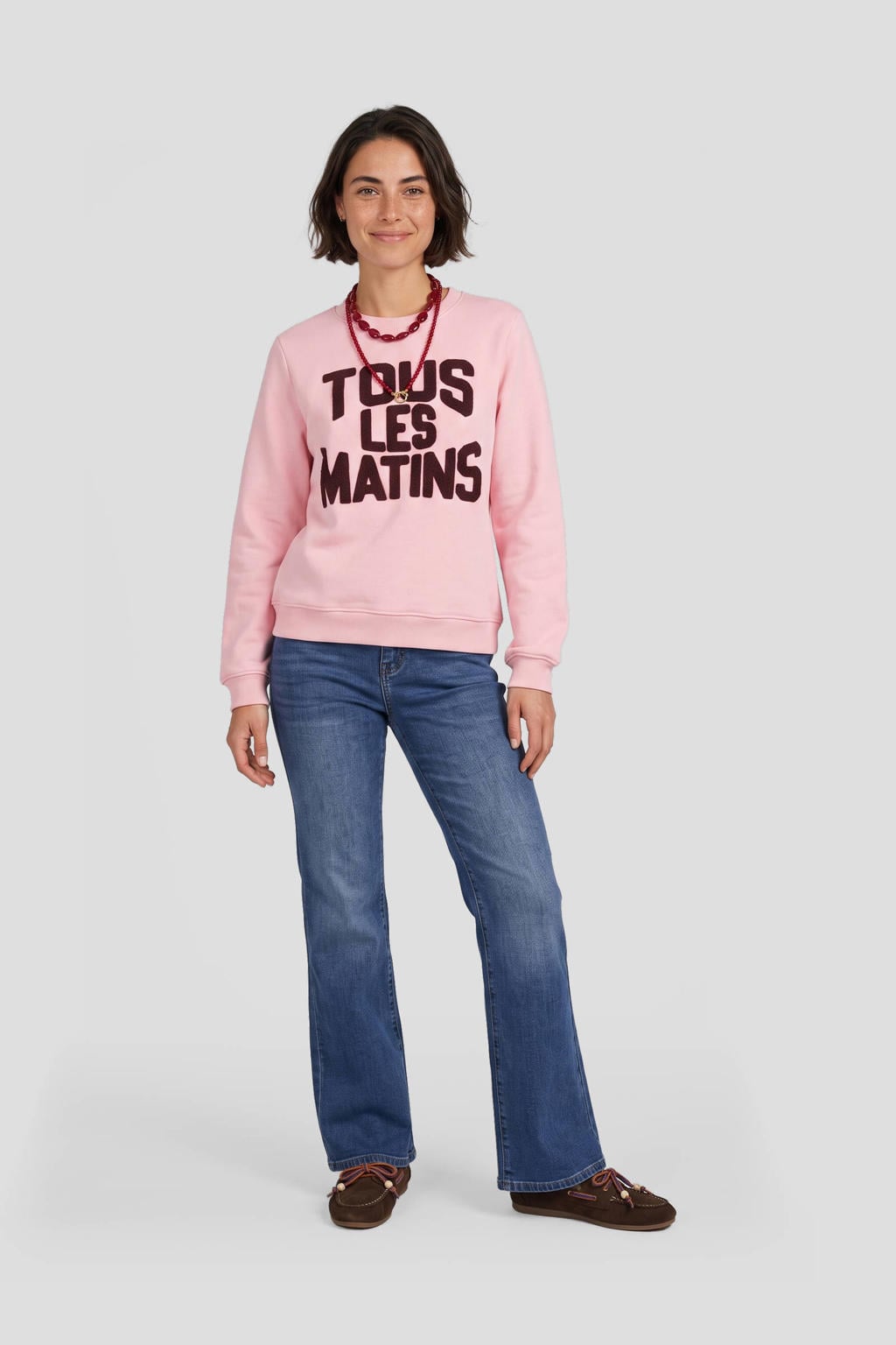 Geisha katoenen sweater met tekstprint - roze/rood