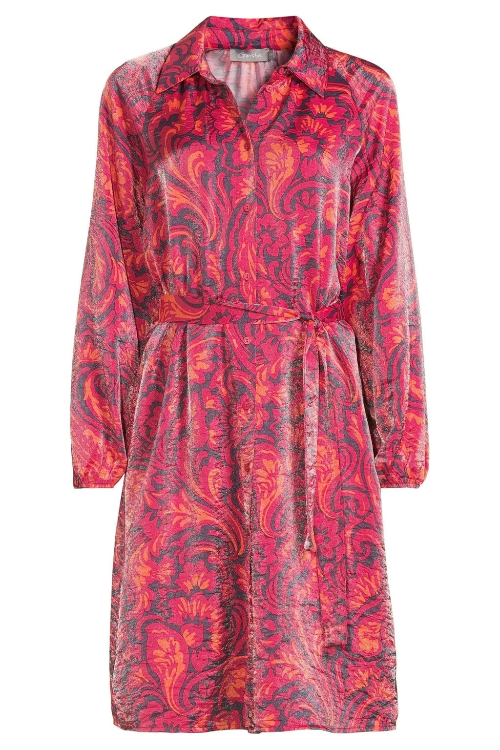 Roze dames Geisha van viscose met lange mouwen, klassieke kraag en knoopsluiting
