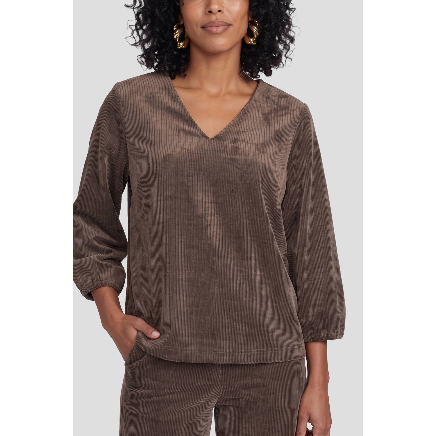 Geisha velours top donkerbruin