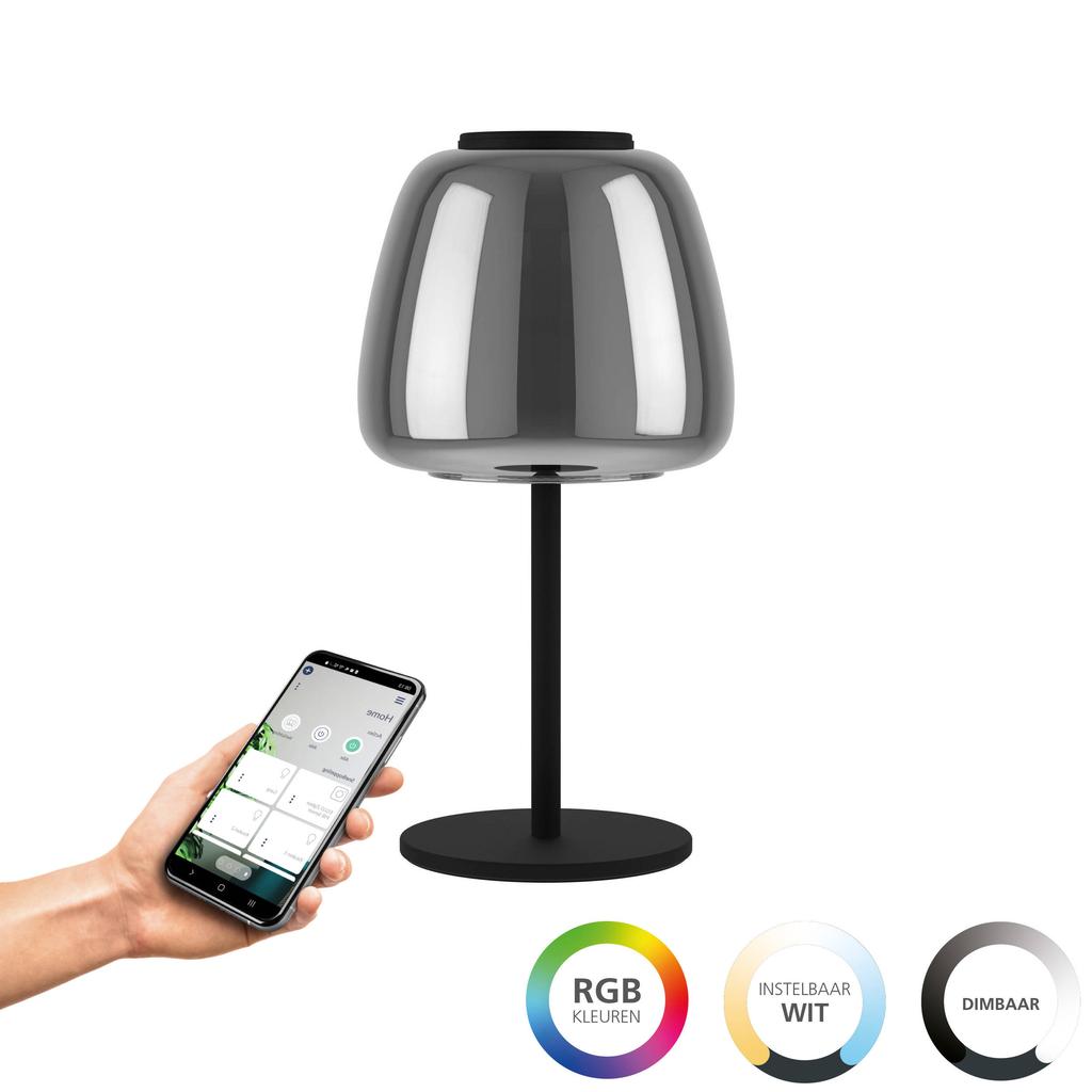 EGLO Connect connect.z Alfero-Z Tafellamp - RGB - Staal|Glas - Zwart|Chroom
