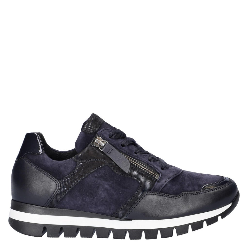 Donkerblauwe dames Gabor Comfort Optifit leren sneakers - met rits- en vetersluiting