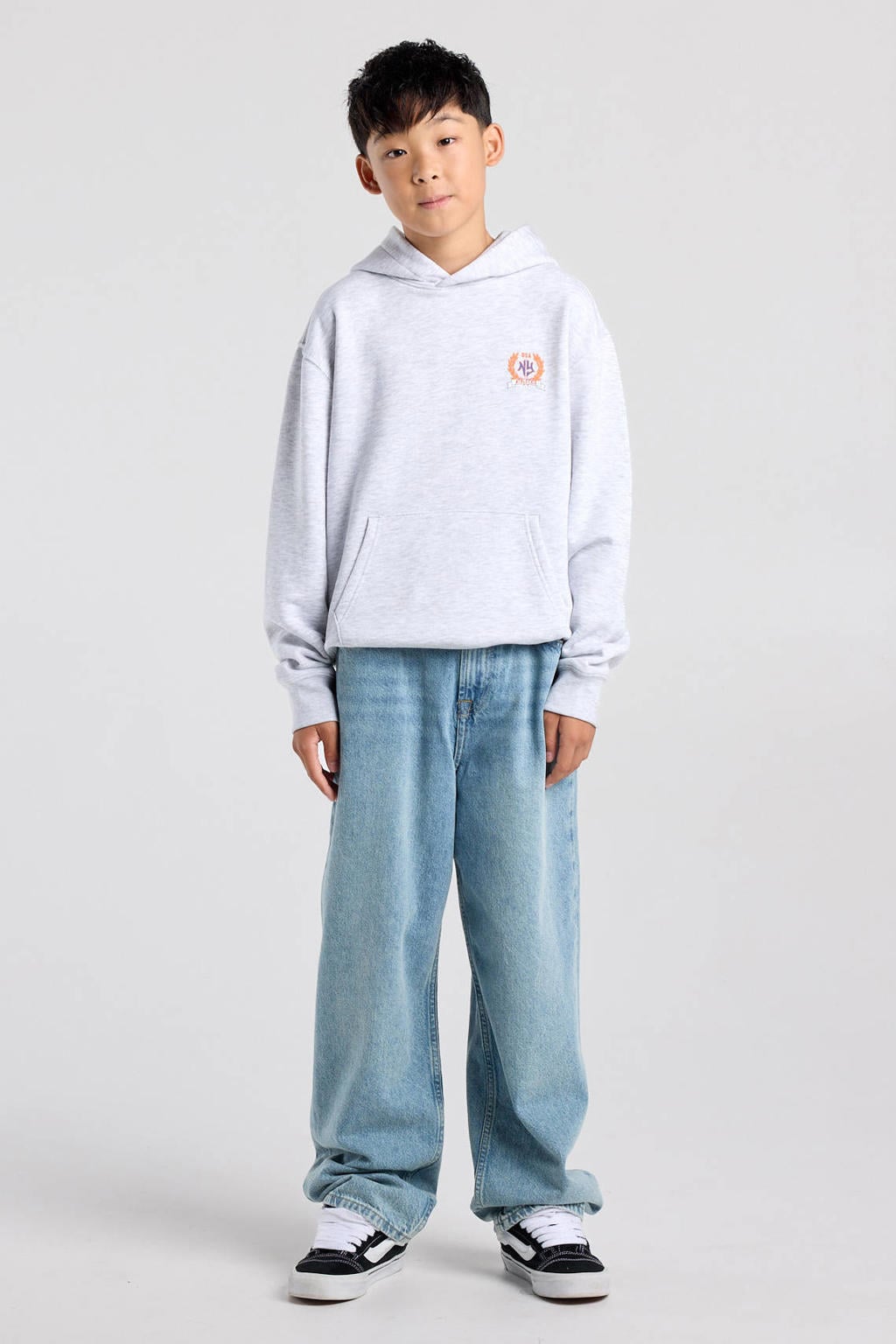 Grijze jongens America Today hoodie van sweat materiaal met backprint, lange mouwen en capuchon