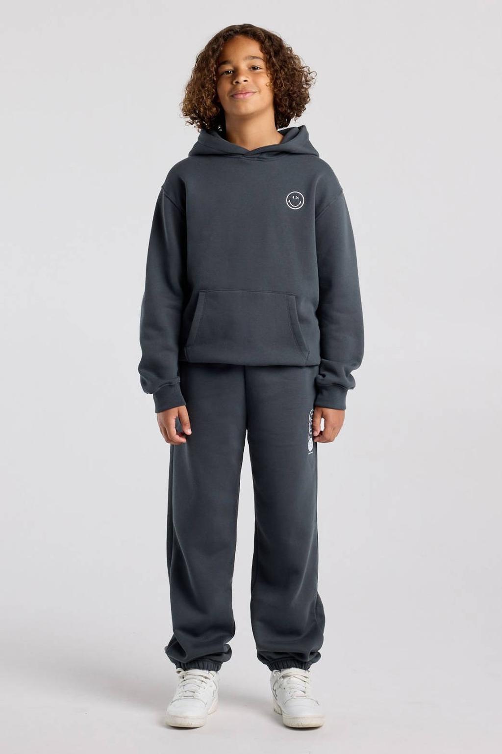 Antraciete jongens America Today joggingbroek van sweat materiaal met elastische tailleband met koord en printopdruk