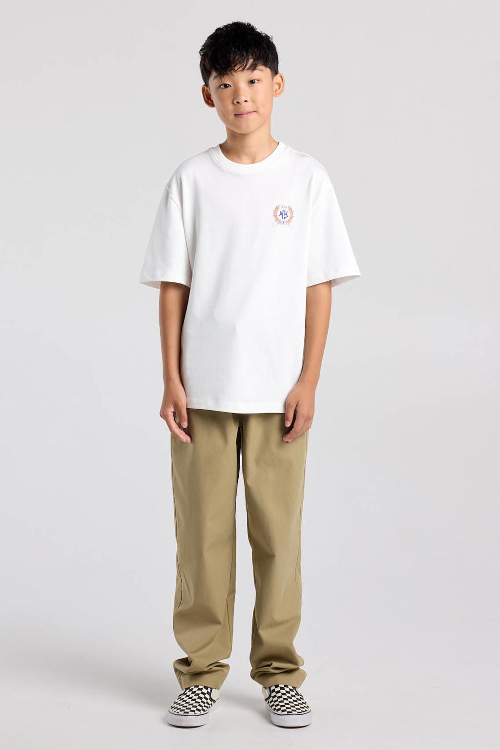 Witte jongens America Today T-shirt van katoen met backprint, korte mouwen en ronde hals