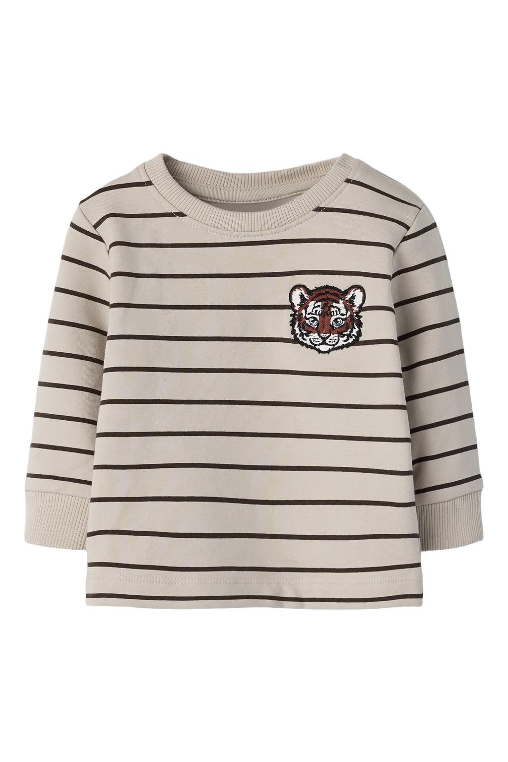 Beige jongens NAME IT BABY gestreepte sweater met lange mouwen, ronde hals, drukknoopsluiting en geribde boorden