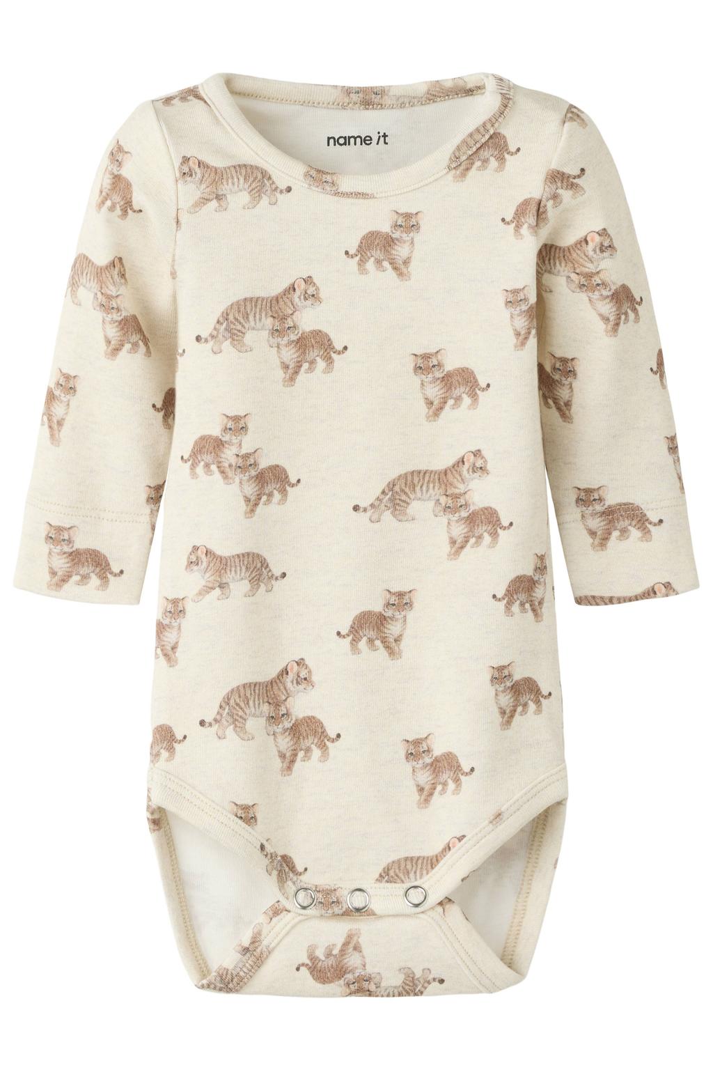 NAME IT BABY gebreide romper met print - ecru/beige
