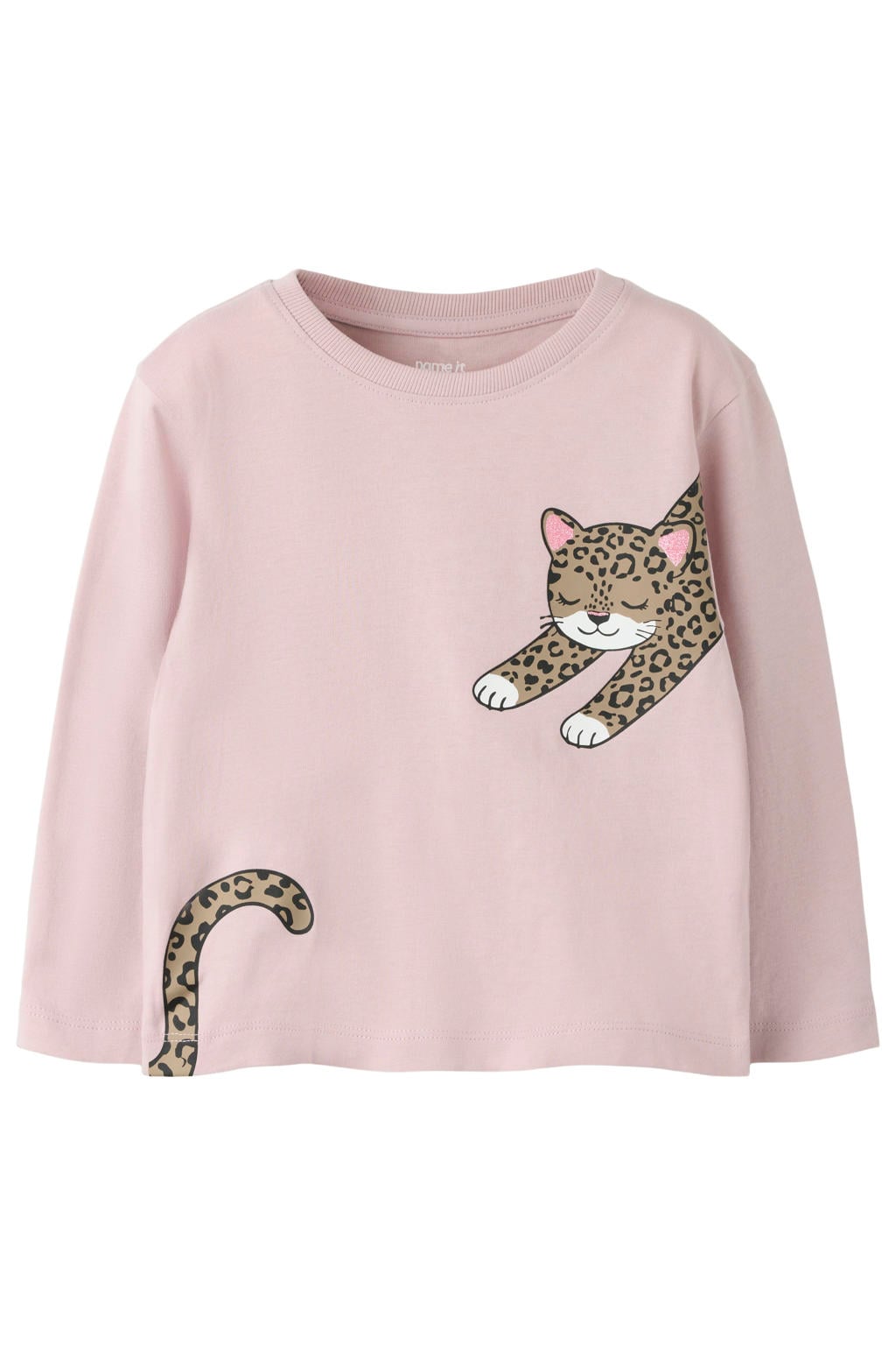 Lichtroze meisjes NAME IT MINI longsleeve van katoen met printopdruk, lange mouwen en ronde hals