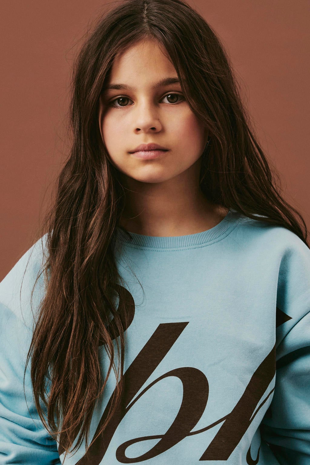 Lichtblauwe meisjes NAME IT KIDS sweater met tekst print, lange mouwen en ronde hals