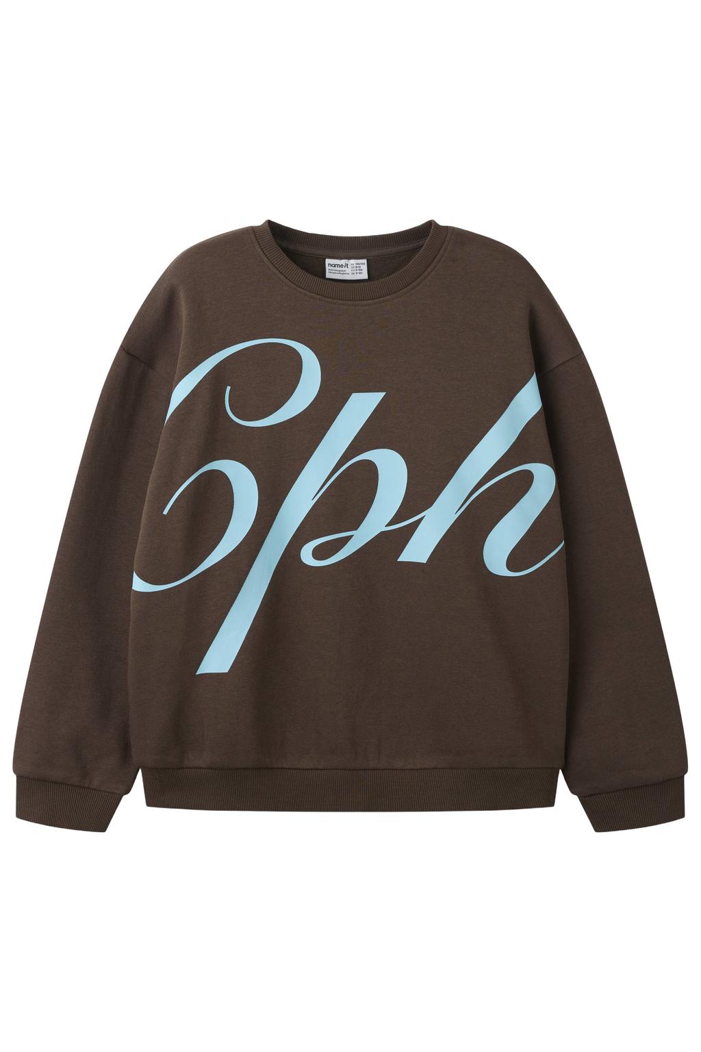 Donkerblauwe meisjes NAME IT KIDS sweater met tekst print, lange mouwen en ronde hals