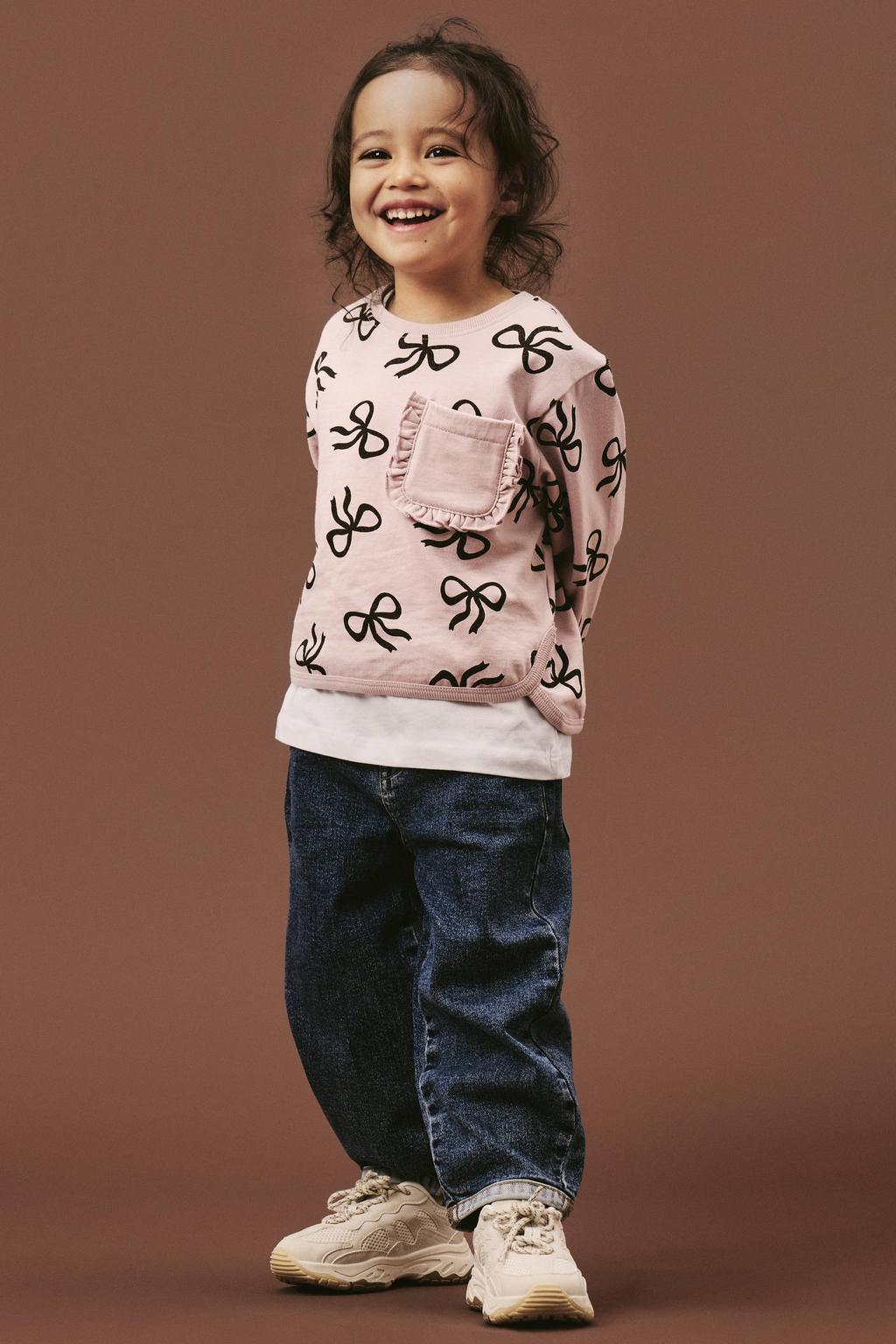 Lichtroze meisjes NAME IT MINI sweater met lange mouwen, ronde hals en geribde boorden