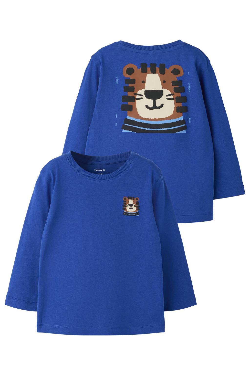 Marineblauw jongens NAME IT MINI longsleeve van katoen met backprint, lange mouwen en ronde hals