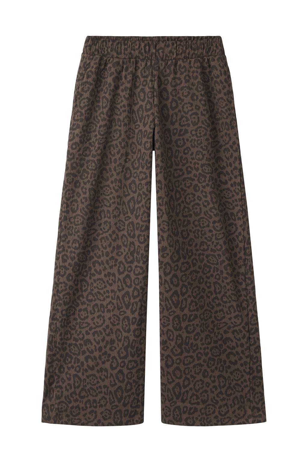 Donkerblauwe meisjes NAME IT KIDS casual broek van polyester met regular waist, elastische tailleband en panterprint