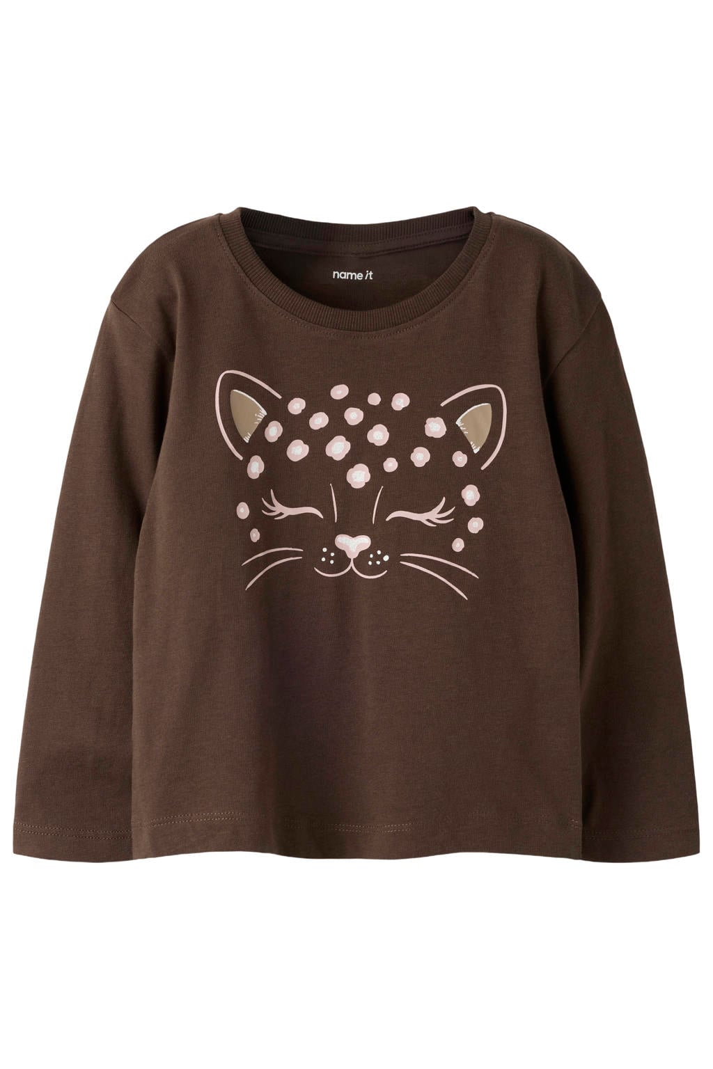 Donkerblauwe meisjes NAME IT MINI longsleeve van katoen met printopdruk, lange mouwen en ronde hals