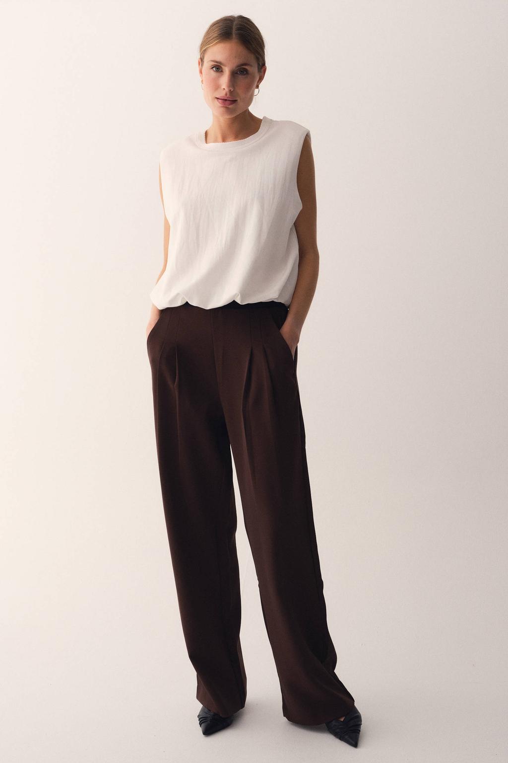 Donkerblauwe dames Gossia wide leg broek met effen