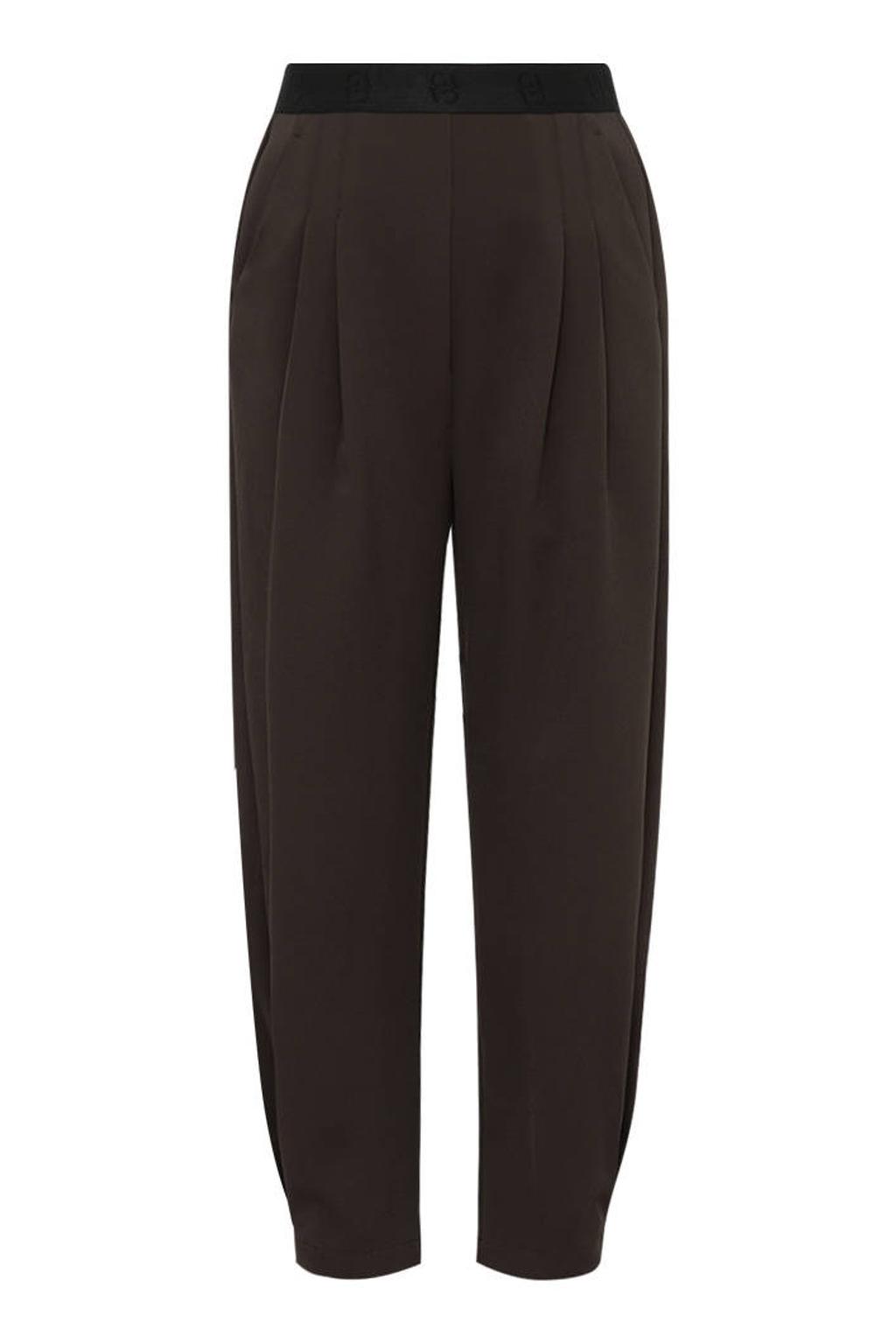 Donkerblauwe dames Gossia barrel broek van polyester met regular waist, elastische tailleband en effen
