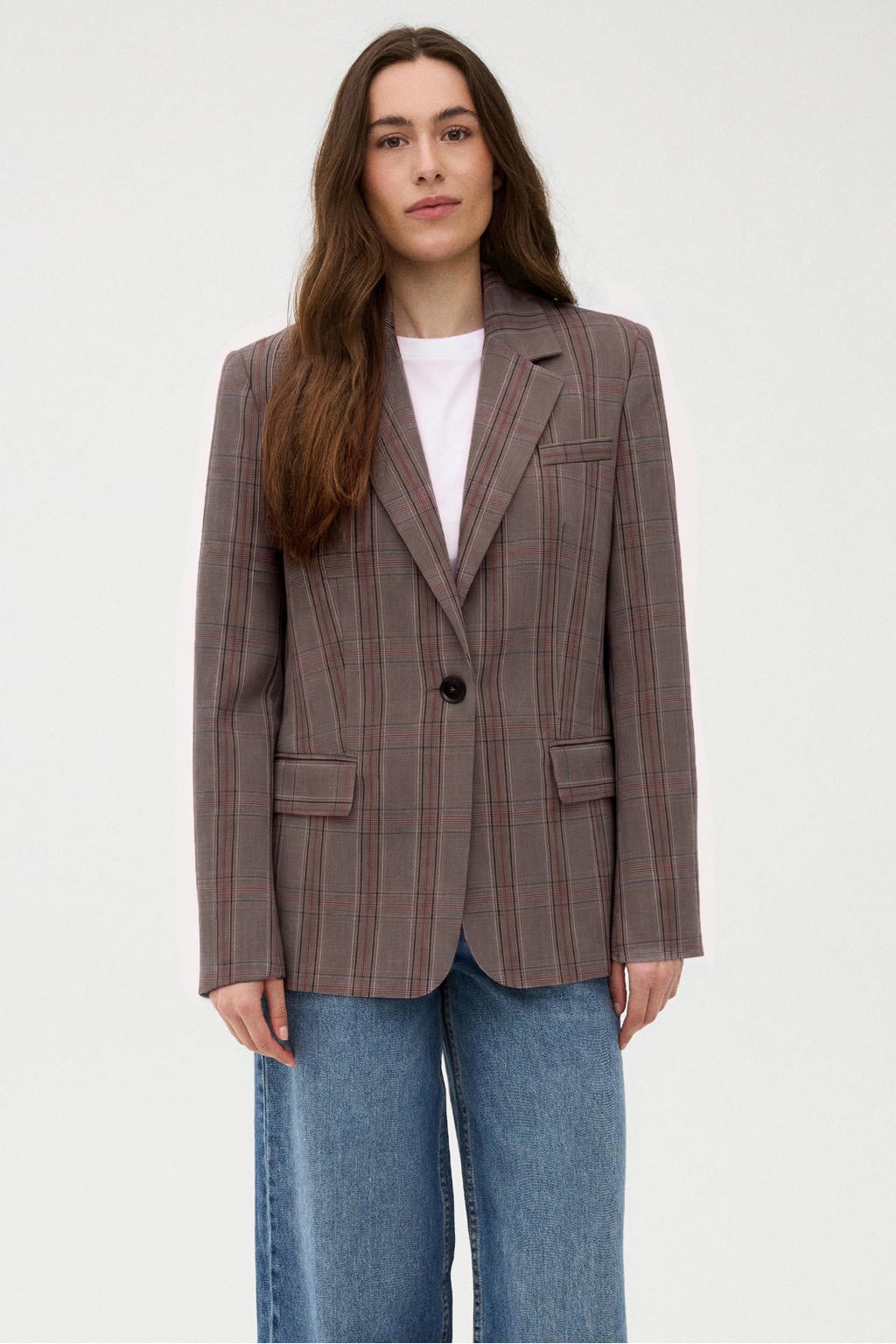 Gossia regular fit geruite blazer met backprint - bruin