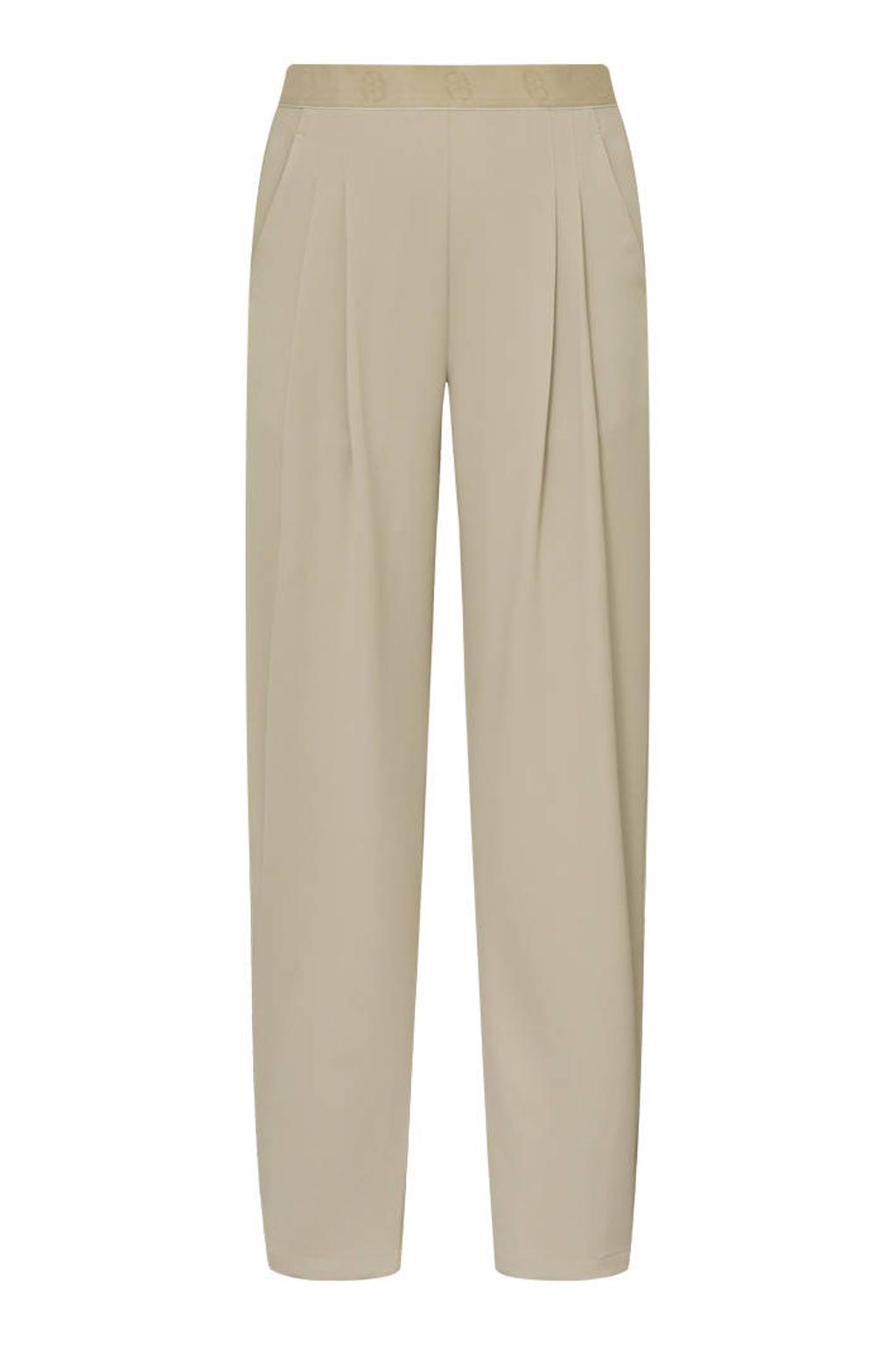 Zandkleurige dames Gossia barrel broek van polyester met regular waist, elastische tailleband en effen