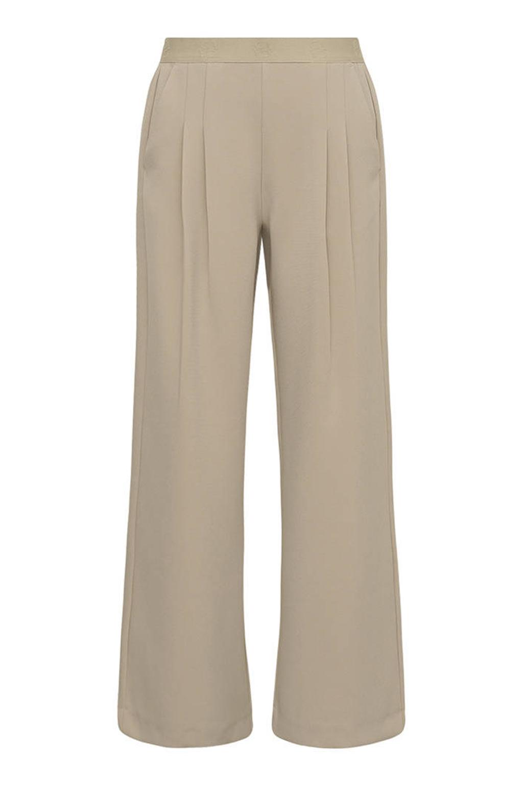 Zandkleurige dames Gossia wide leg broek met effen