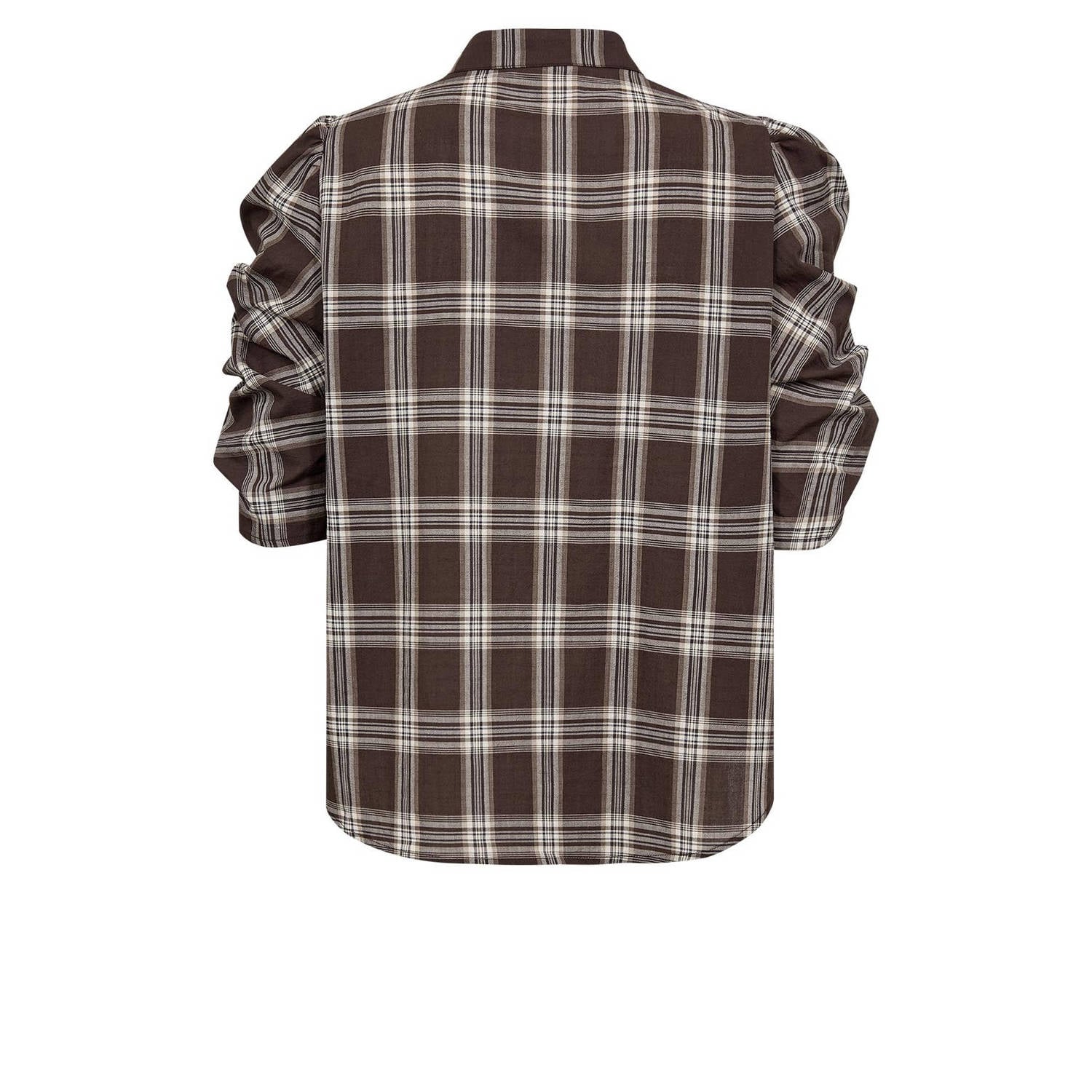 Gossia geruite blouse met ruches bruin
