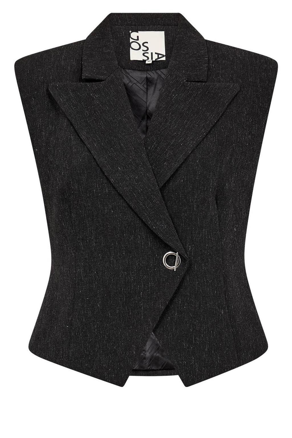 Zwarte dames Gossia getailleerde blazer van polyester met effen, reverskraag en knoopsluiting