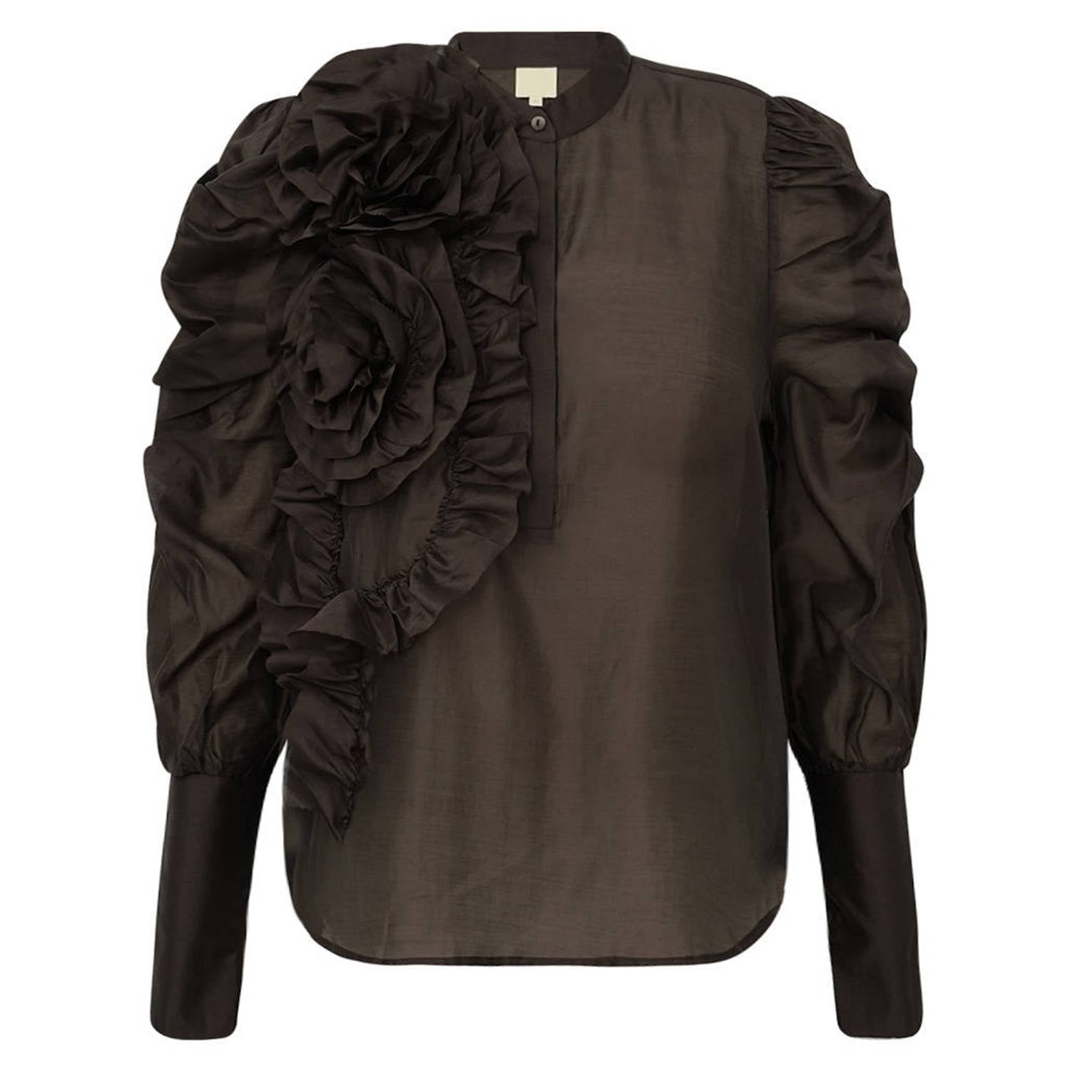 Gossia blouse met ruches donkerbruin