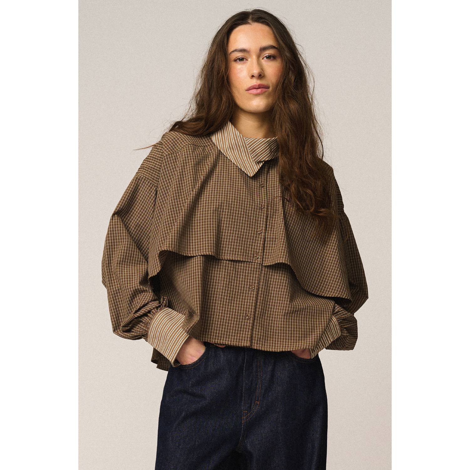 Gossia geruite blouse bruin