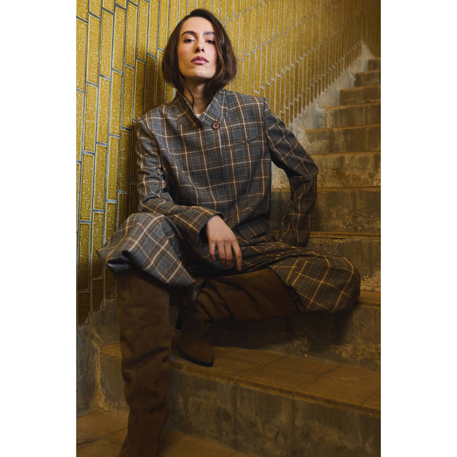 Gossia regular fit geruite blazer bruin