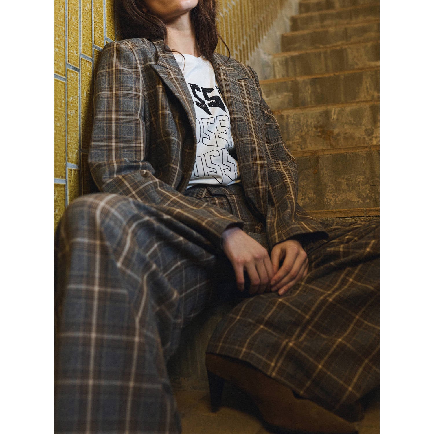 Gossia regular fit geruite blazer bruin