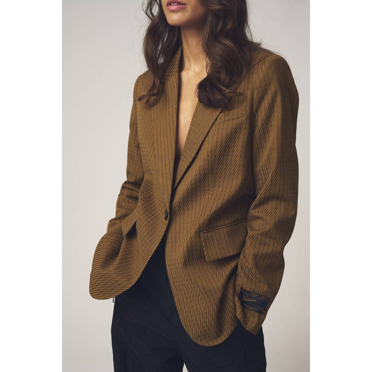 Gossia gestreepte blazer bruin