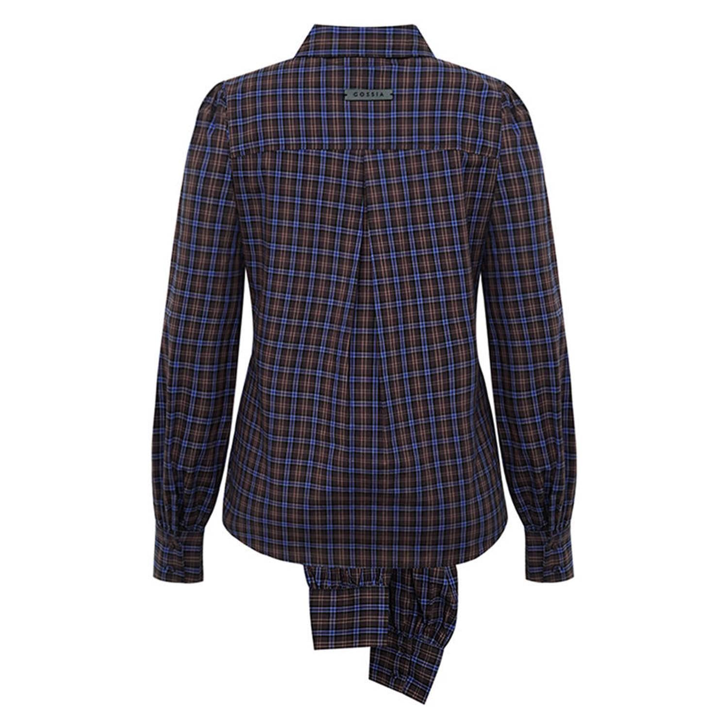 Gossia getailleerde geruite blouse met ceintuur donkerblauw