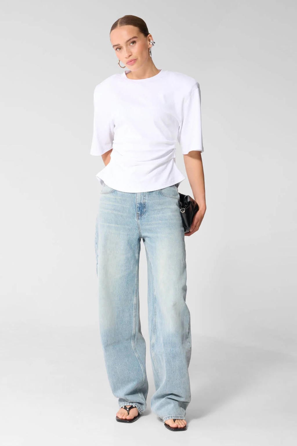 Light blue denim dames Shoeby barrel jeans van denim met regular waist, rits- en knoopsluiting en effen