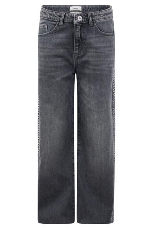 wide leg jeans met strass-steentjes - zwart