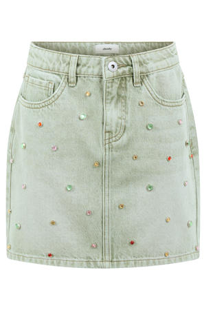 midi spijkerrok met strass-steentjes - lichtgroen