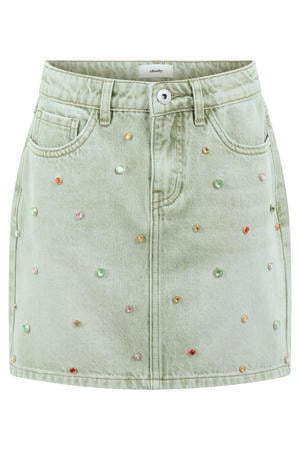 midi spijkerrok met strass-steentjes - lichtgroen