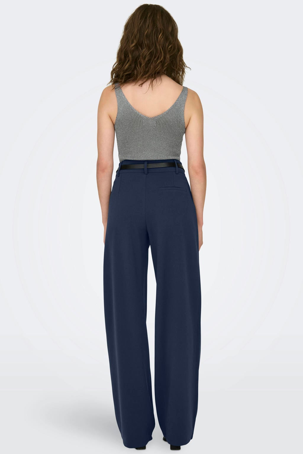 Donkerblauwe dames JDY regular fit casual broek van polyester met effen