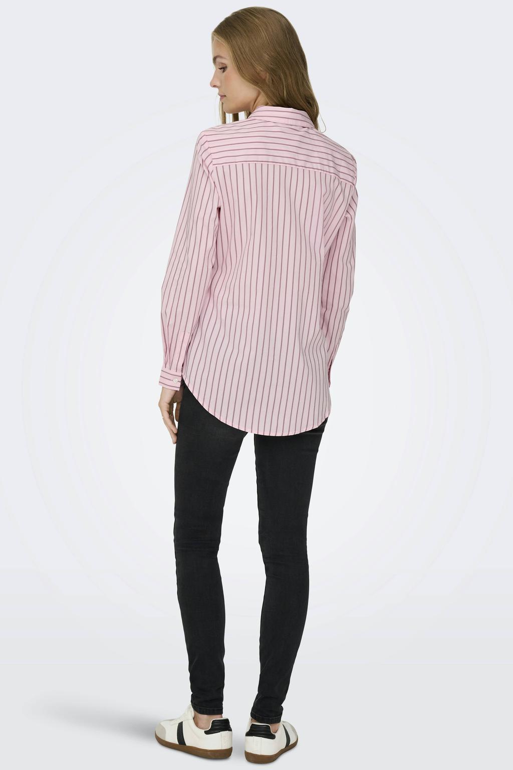 Roze en multikleurige dames JDY rechtvallende gestreepte blouse van stretchkatoen met lange mouwen, klassieke kraag, knoopsluiting en geweven detail