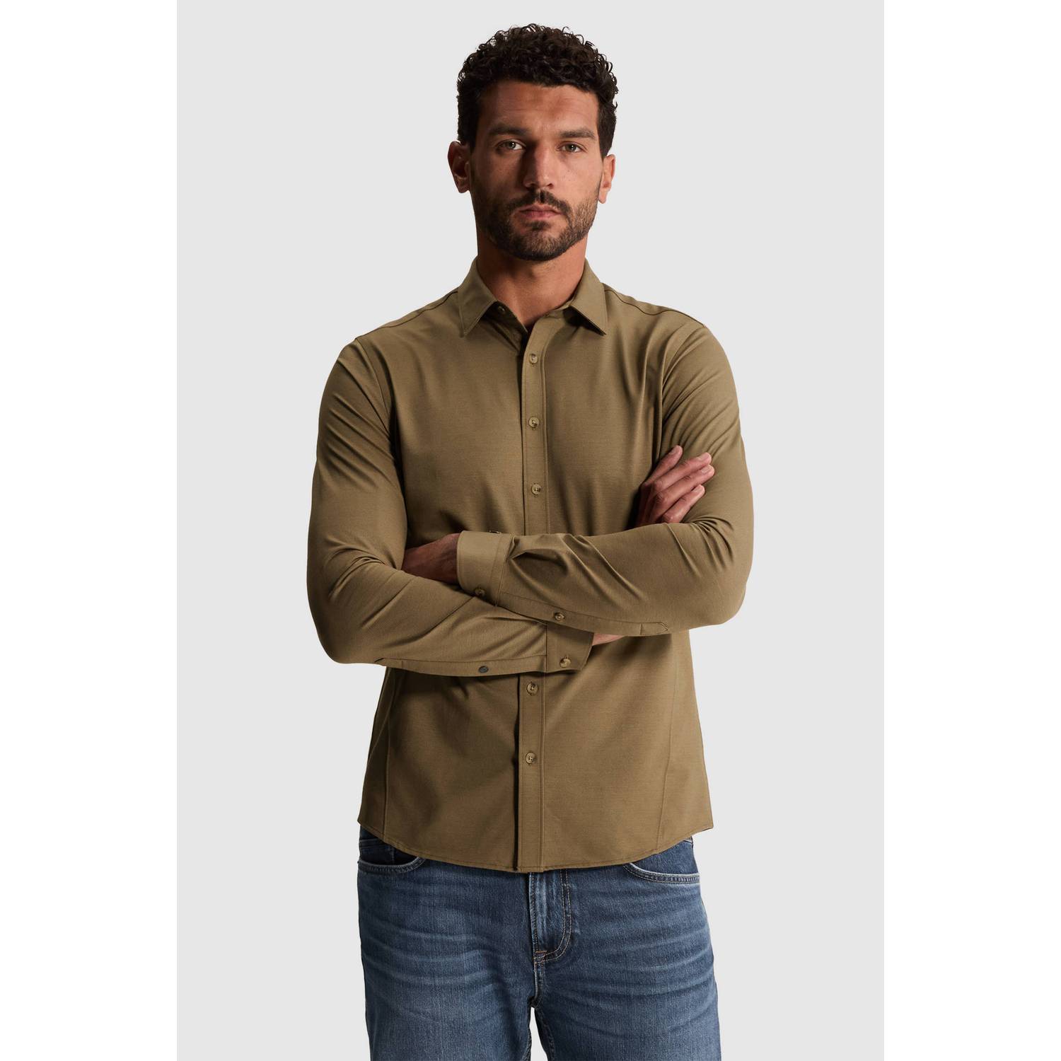 Cast Iron regular fit casual overhemd bruin