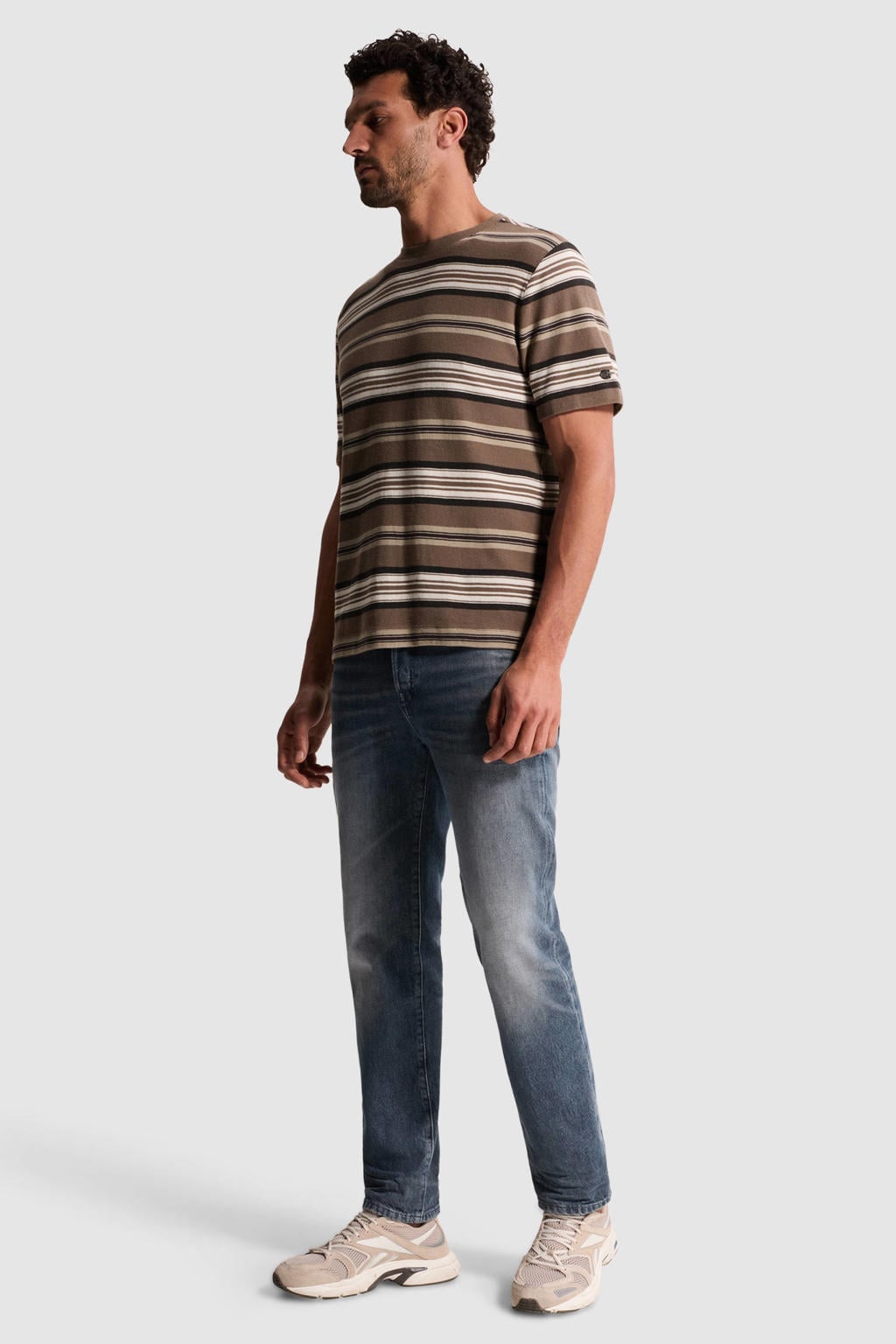 Bruine heren Cast Iron regular fit gestreept T-shirt van katoen met korte mouwen