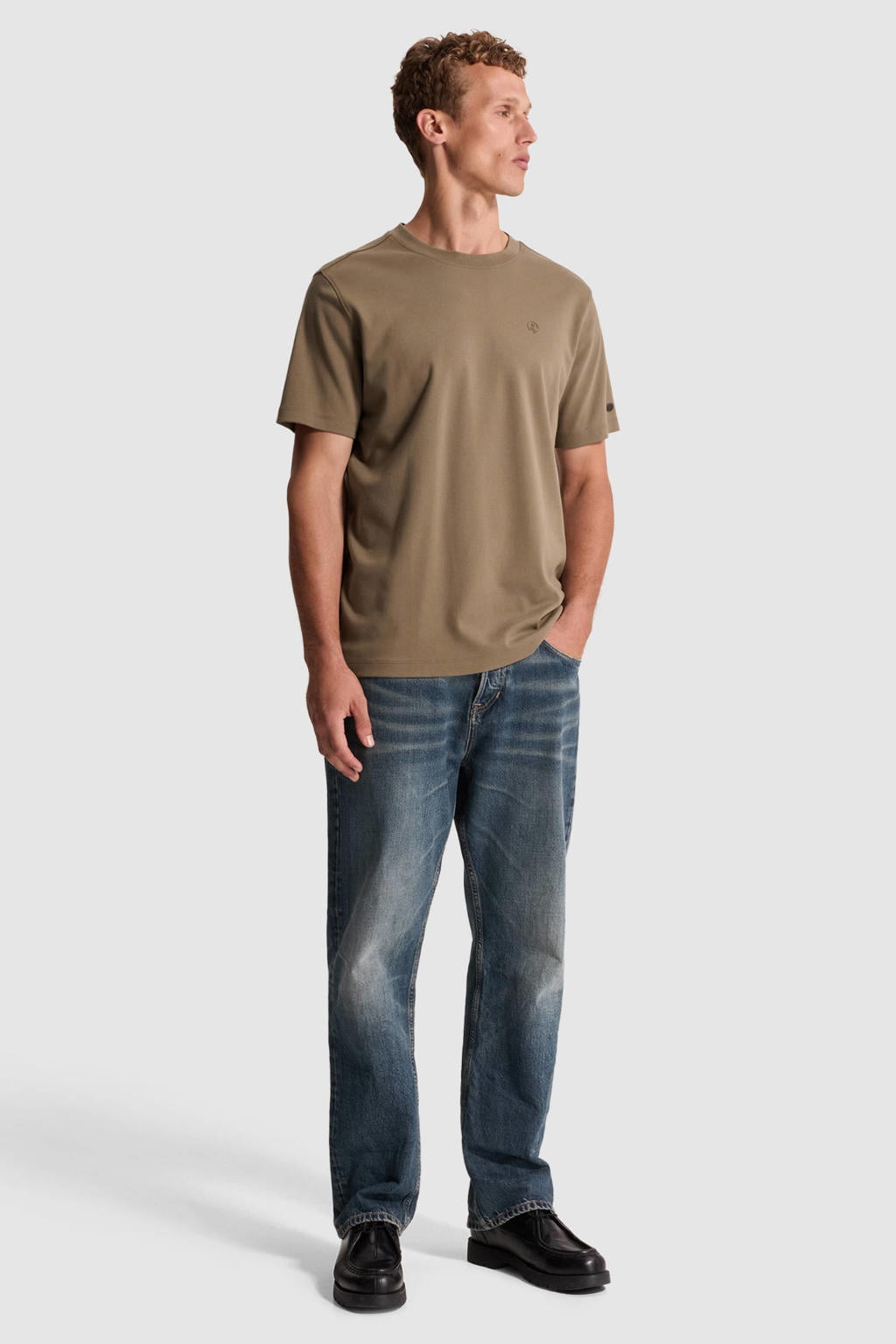 Bruine heren Cast Iron regular fit interlock T-shirt van katoen met effen en korte mouwen