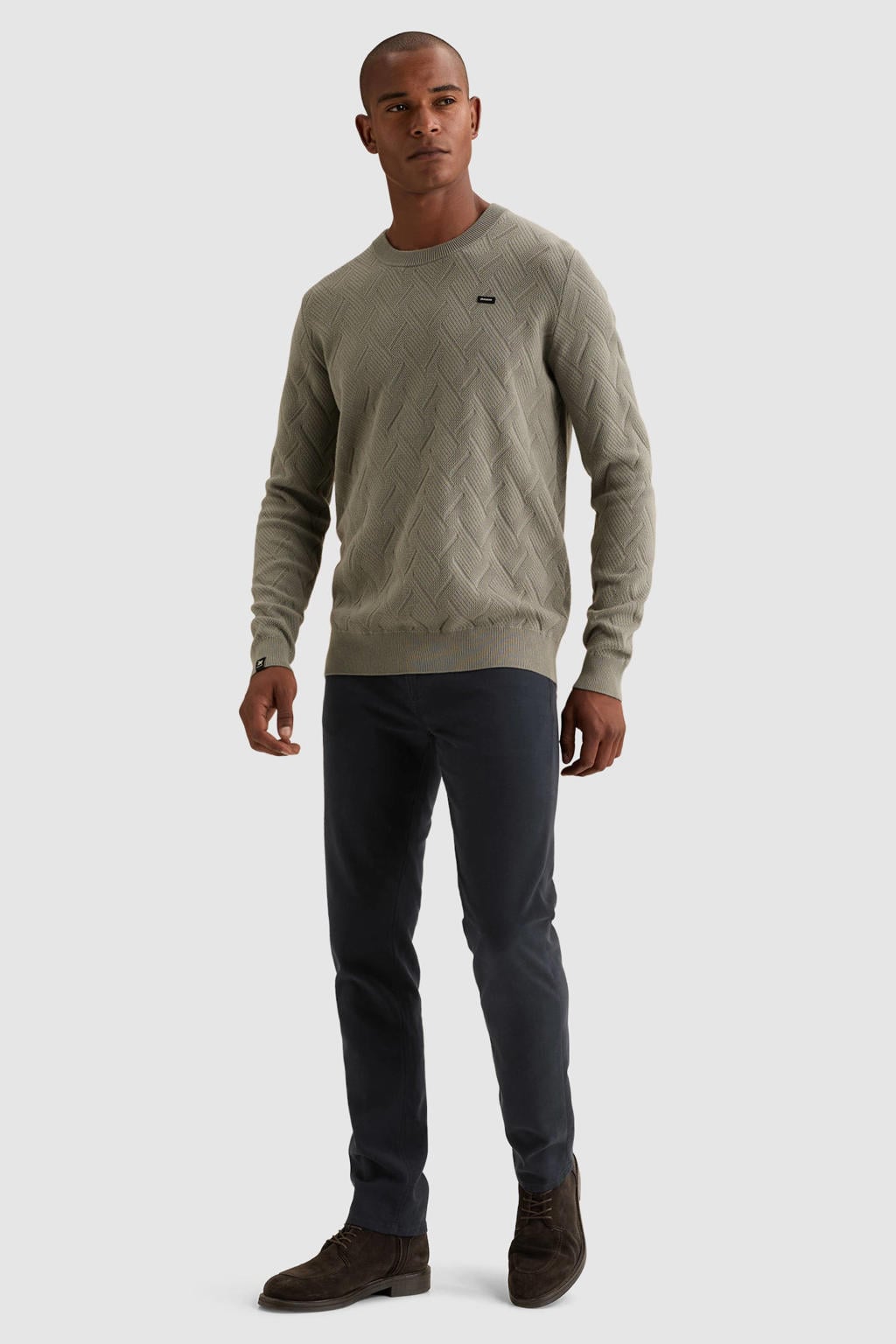 Groene heren Vanguard regular fit gebreide trui van katoen met effen, lange mouwen en ronde hals