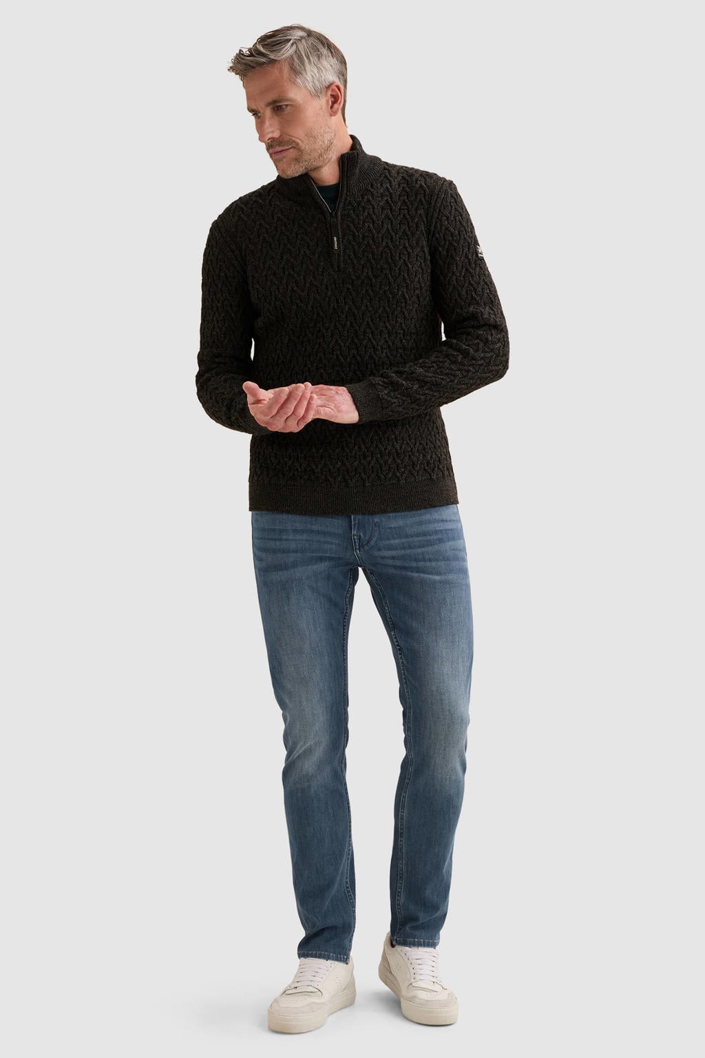 Zwarte heren Vanguard regular fit gebreide trui van wol met effen, lange mouwen en opstaande kraag