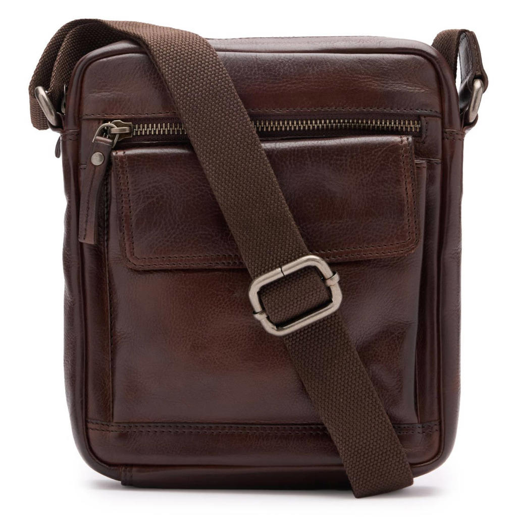 Manfield leren crossbody tas donkerbruin