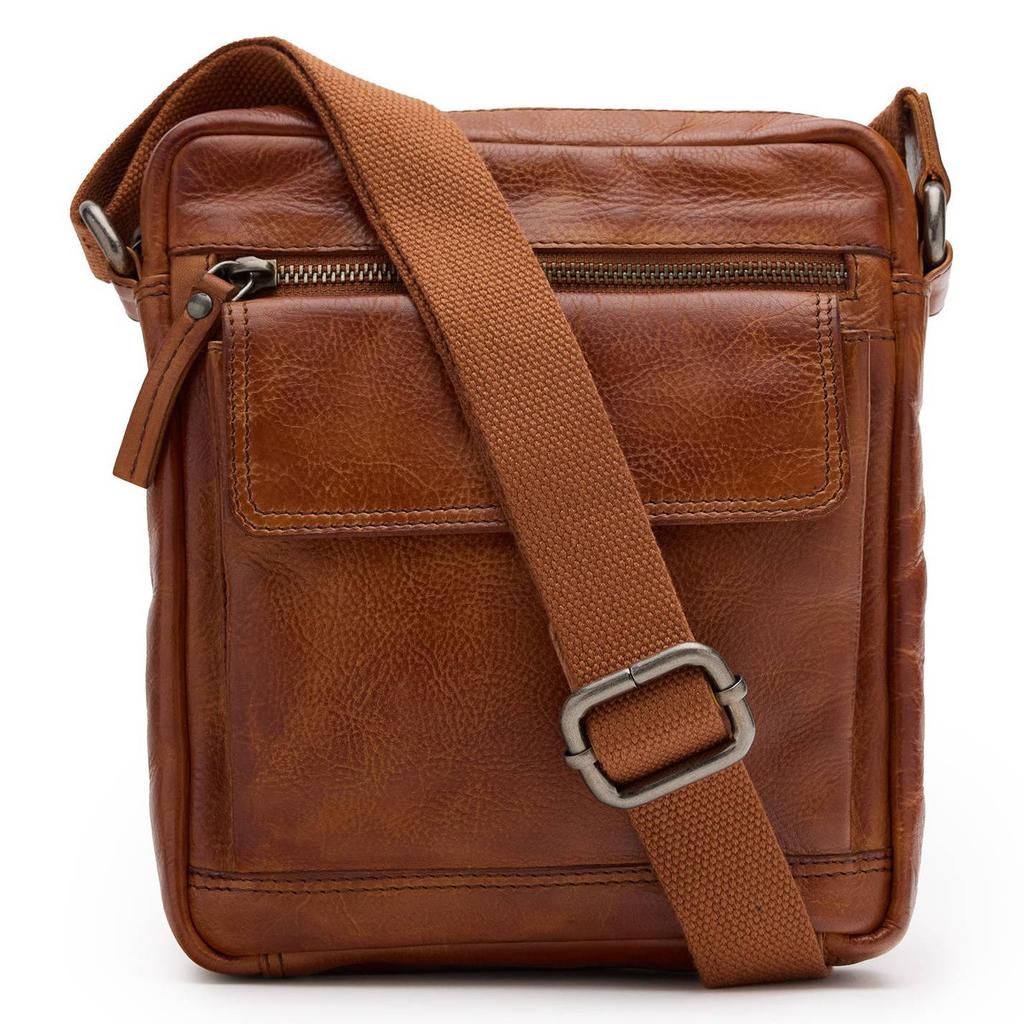 Manfield leren crossbody tas cognac